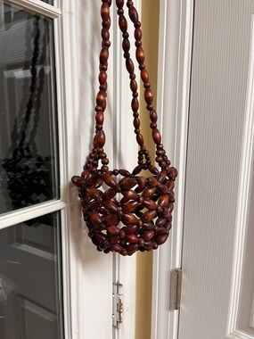Wooden beaded plant hanger boho style fruit holder